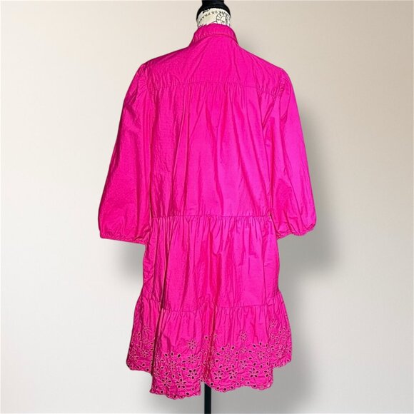 GAP‎ L Petite Pink Eyelet Mini Dress Puff Sleeve Sequin Heart Barbie Cottagecore - Picture 4 of 7